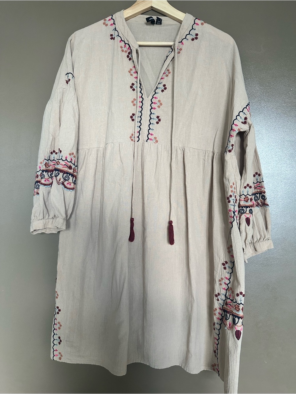 Vero Moda Cream Mini Dress with Pink & Navy Embroidery